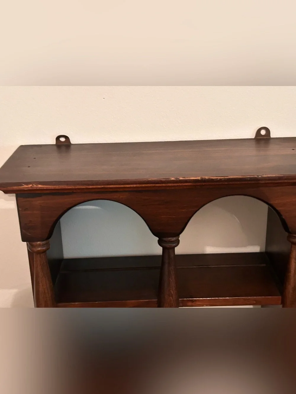 Vintage Wooden Three Tiered Shelf with Arches in Front